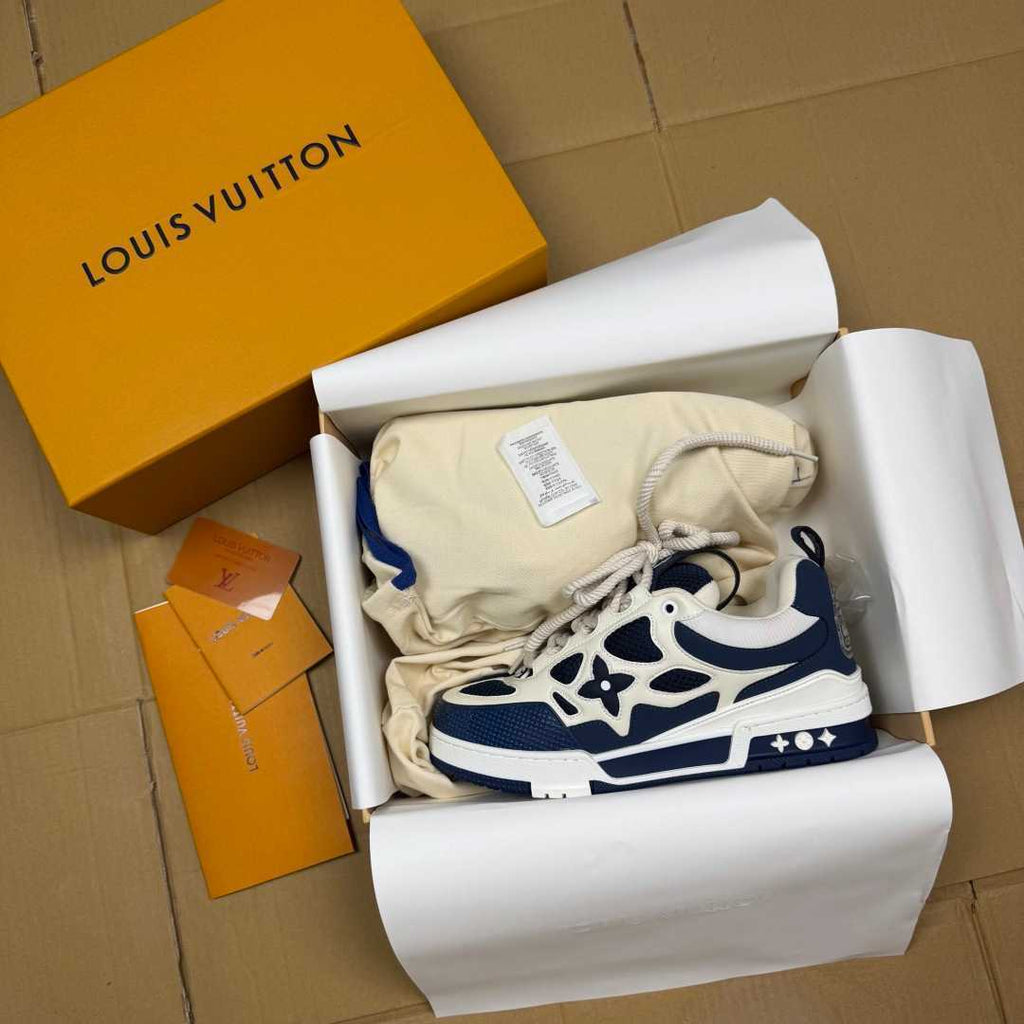Navy blue and White Skates